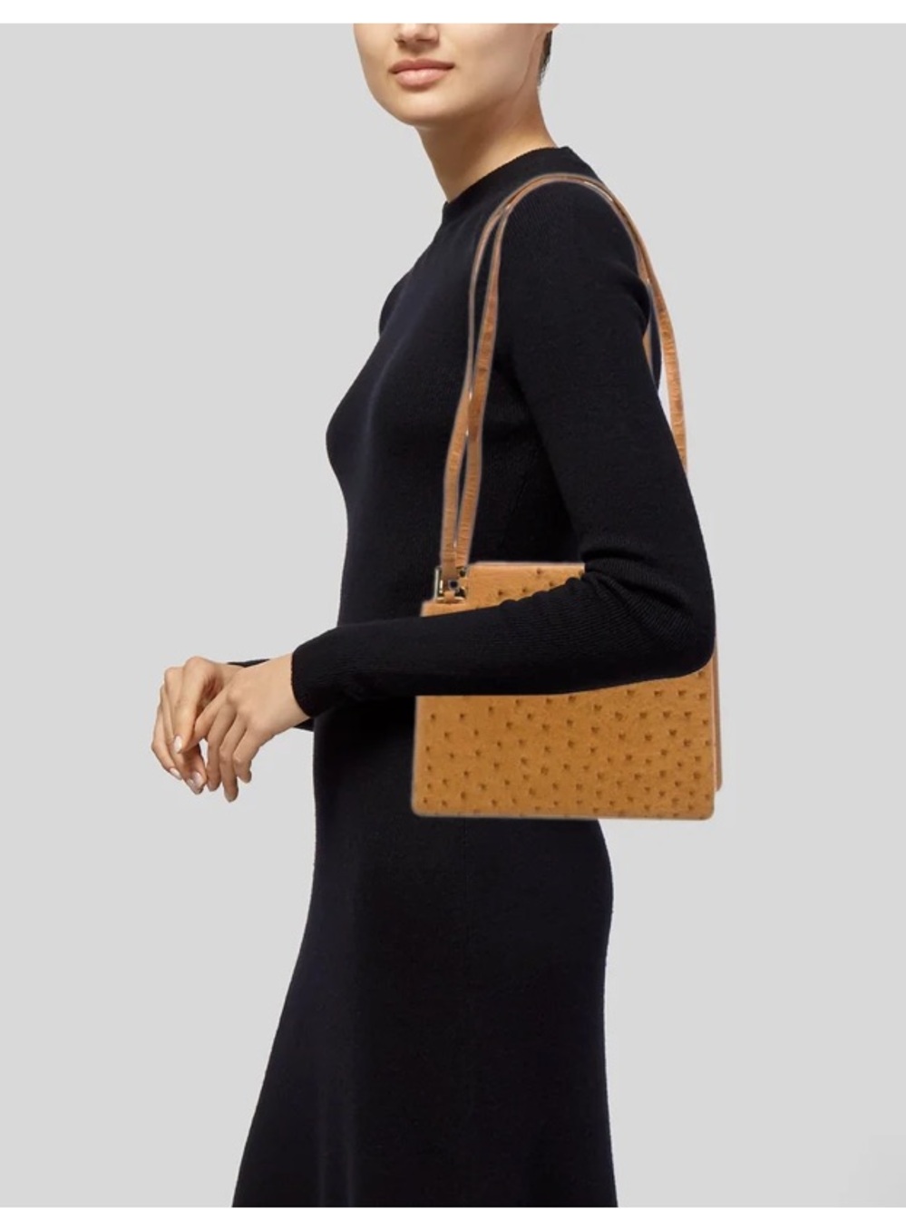 Judith Leiber Tan Ostrich-Texture Shoulder Bag